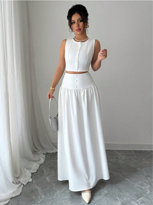 Straight Buttoned Vest and Skirt