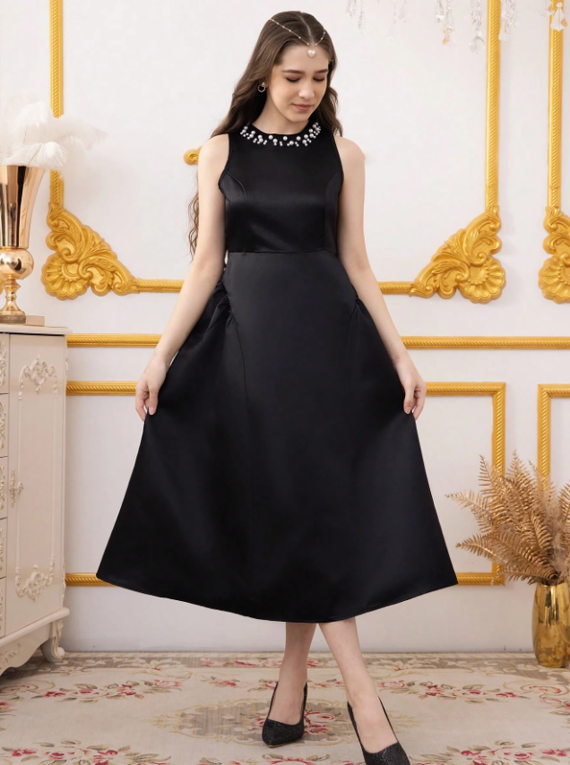 Pearly Satin Detailed Dress