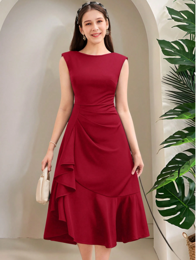 Gathered Ruffle Dress