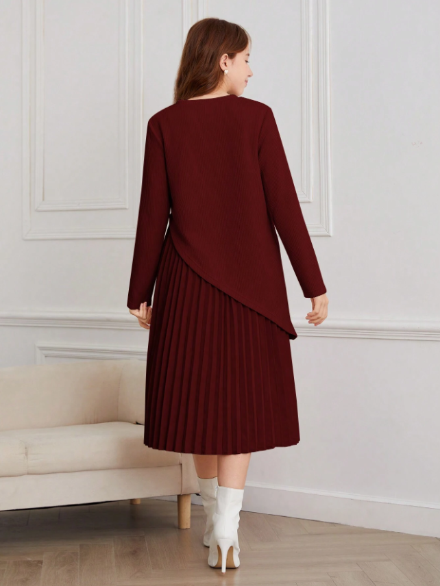 Assymetrical Sweater and Pleated Dress