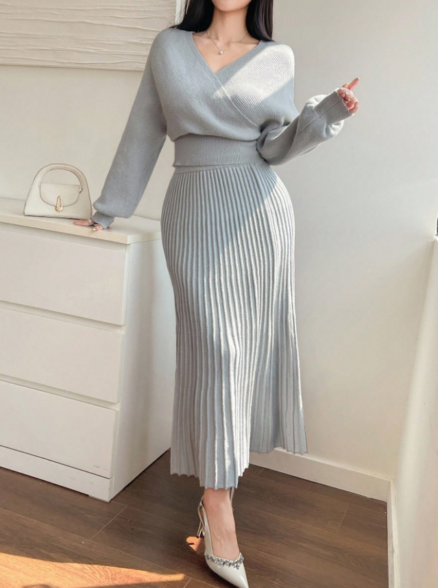 Soft and Gray Knit Top and Bottom