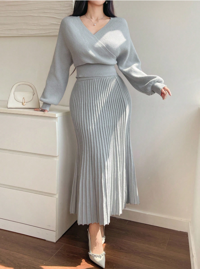 Soft and Gray Knit Top and Bottom