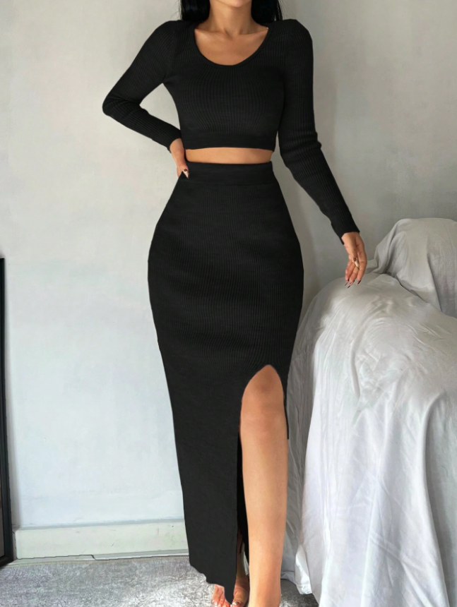 High Style Sweater Top and Skirt