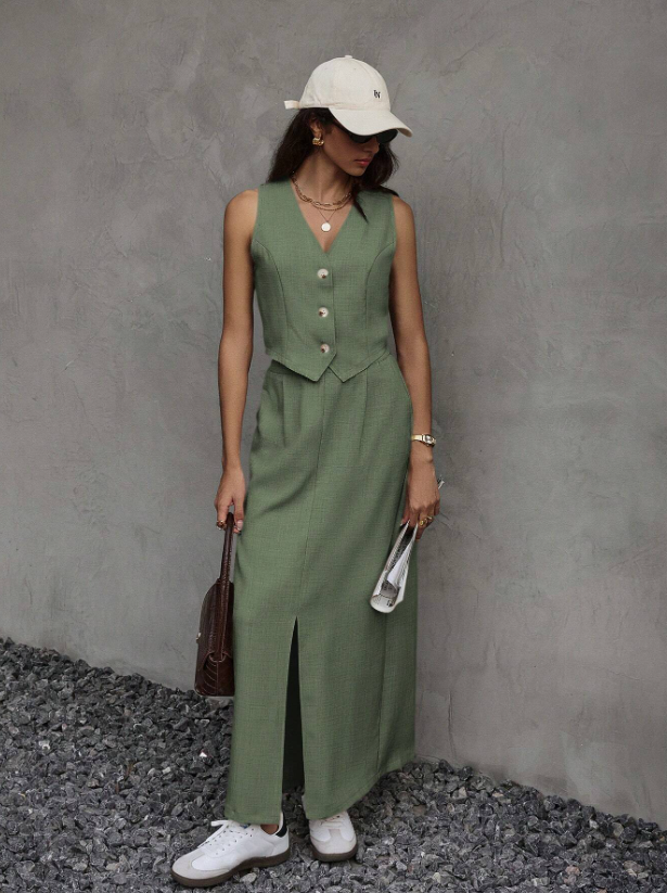 Dressy Sleeveless Vest Top & Skirt
