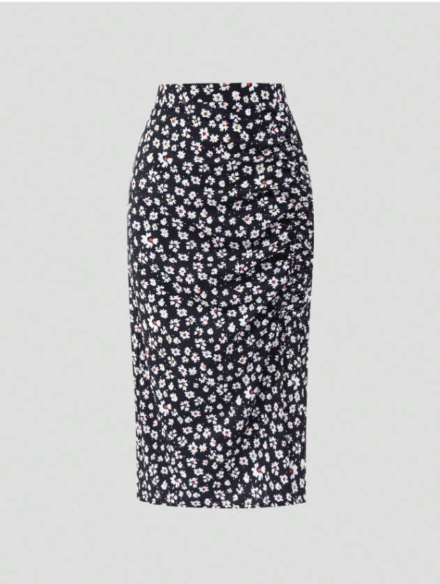 Pleasantly Floral Midi Skirt (Plus Size)