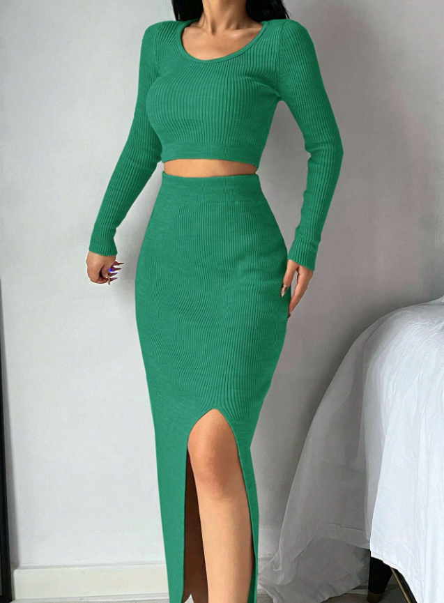 High Style Sweater Top and Skirt