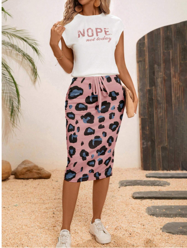 Graphic Tee and Skirt with Prints