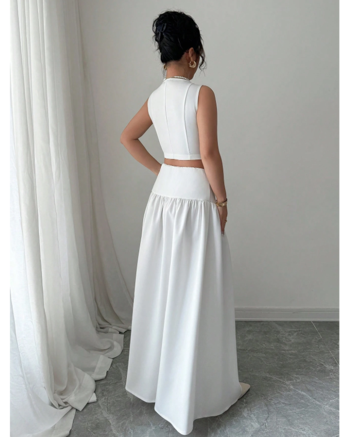 Straight Buttoned Vest and Skirt