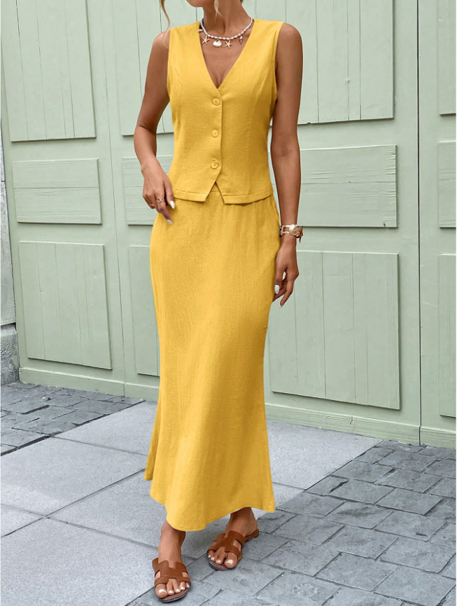 Buttoned Vest Top & Skirt