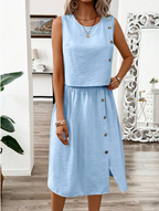 Buttoned Designed Top and Flowy Skirt