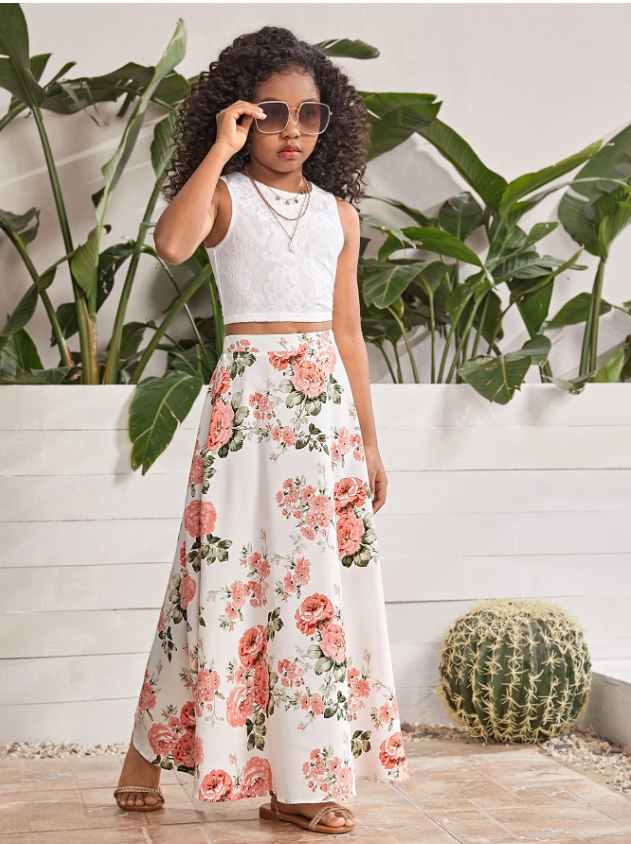 Floral Skirt & Sleeveless Top OOTD