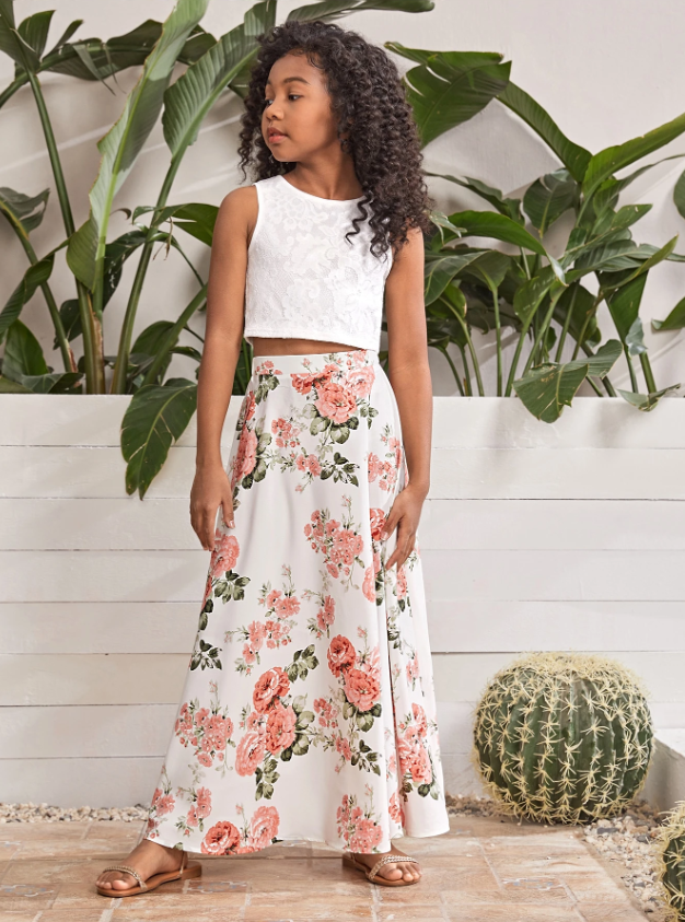 Floral Skirt & Sleeveless Top OOTD