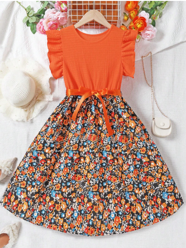 Floral Dress and Ruffle Sleeves GIRLS