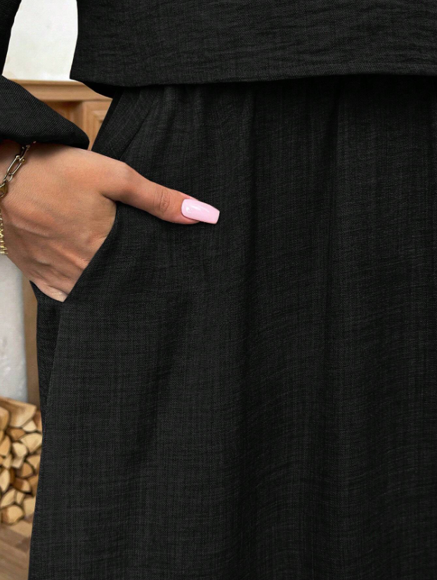 Woven Long Sleeve Top & Skirt OOTD