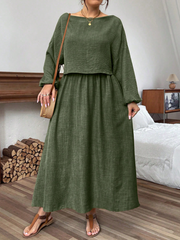 Woven Long Sleeve Top & Skirt OOTD
