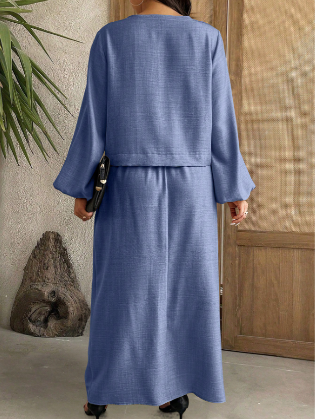 Bow & Gathered Sleeve Top & Skirt