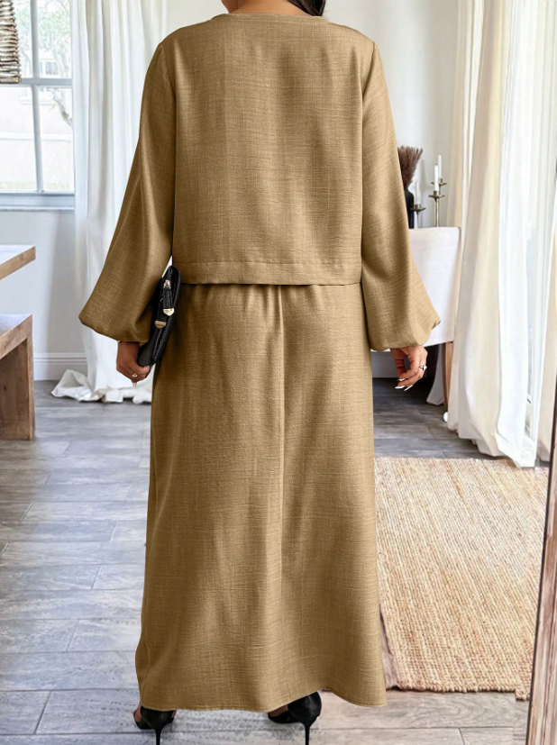 Bow & Gathered Sleeve Top & Skirt