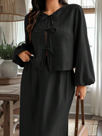 Bow & Gathered Sleeve Top & Skirt