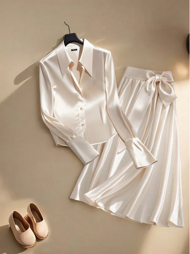 Silky Satin Long Sleeve Suit