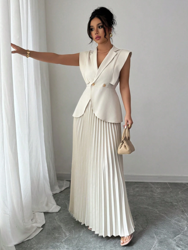 Suited Vest and Soft Ruffles Skirt