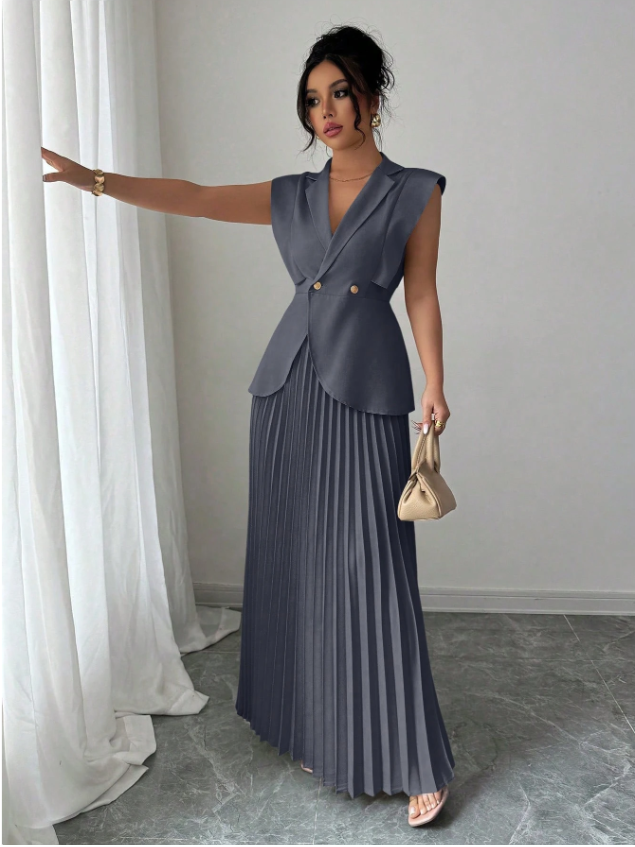 Suited Vest and Soft Ruffles Skirt