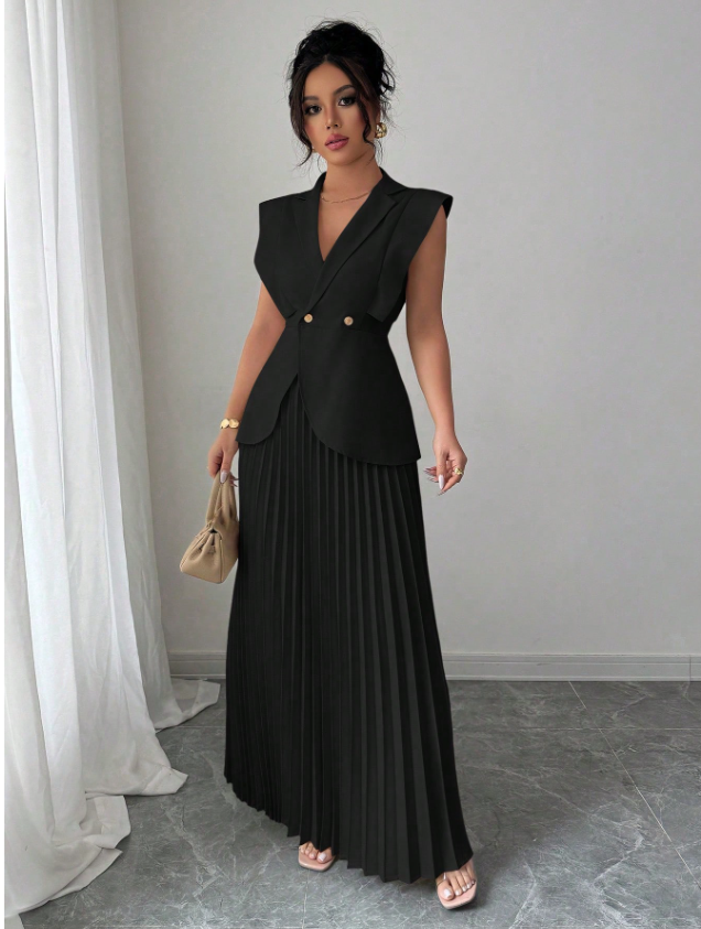Suited Vest and Soft Ruffles Skirt