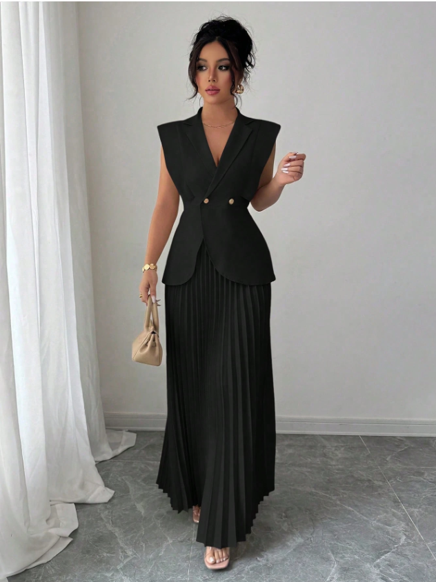 Suited Vest and Soft Ruffles Skirt