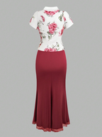 Floral Printed Top and Solid Skirt PLUS