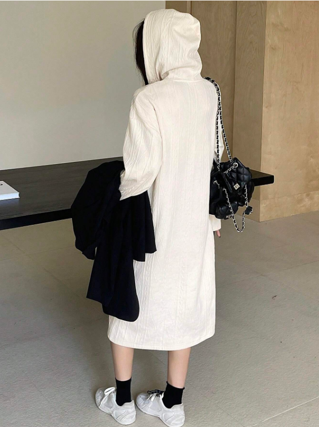 Draped Textured Hoodie Dress