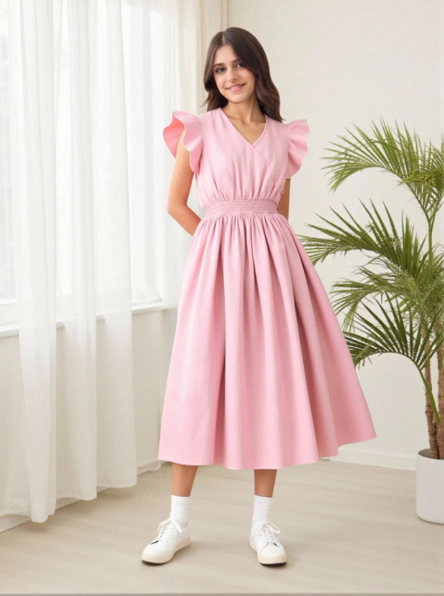 Ruffle Sleeve Detailed Dress