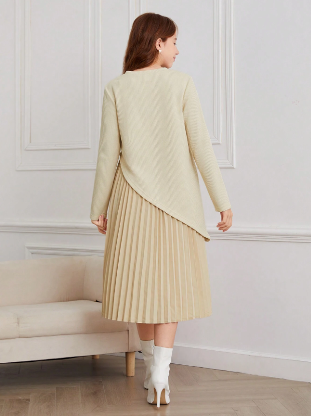 Assymetrical Sweater and Pleated Dress