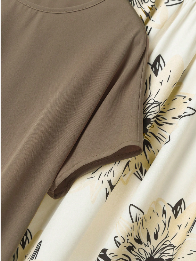So Neutral Top and Printed Skirt