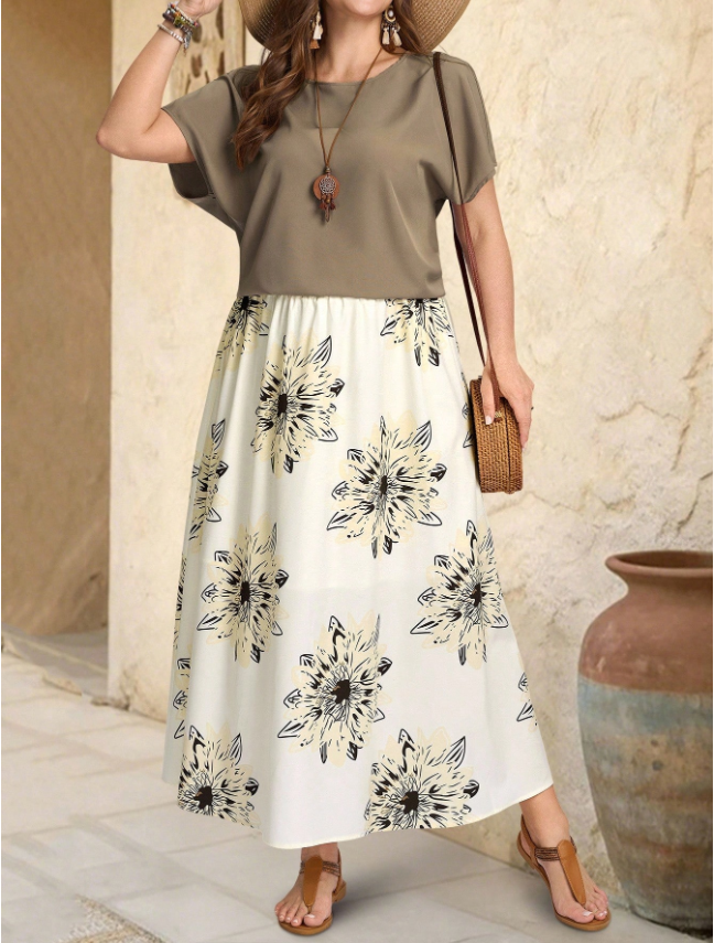 So Neutral Top and Printed Skirt