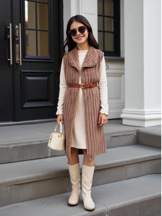 Sherpa Long Vest and Dress GIRLs