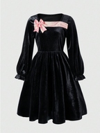 Velvet Black with a Pink Bow Dress