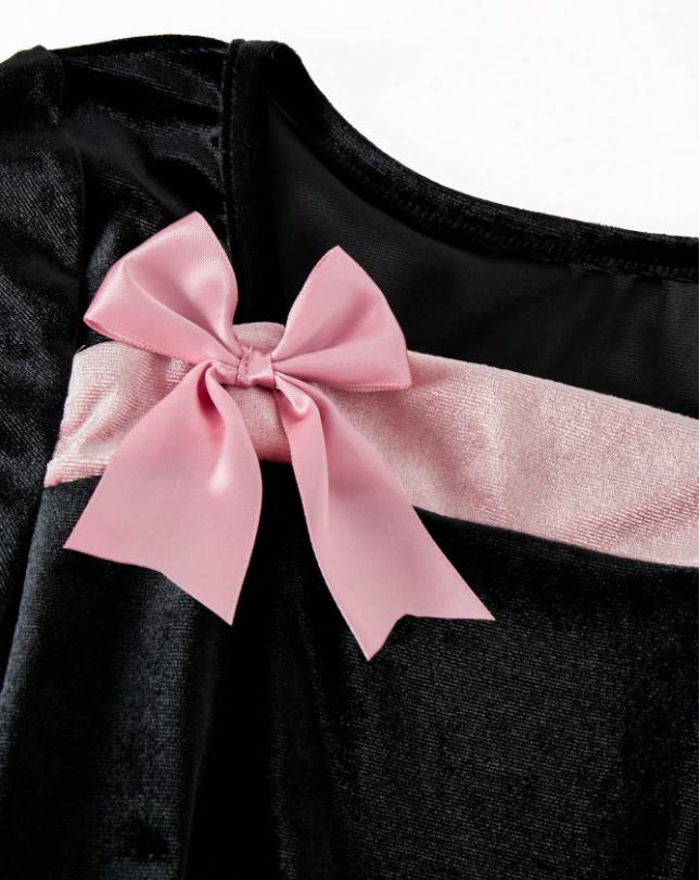 Velvet Black with a Pink Bow Dress