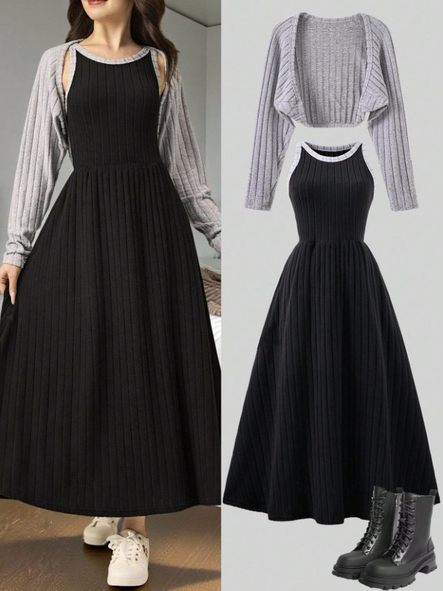 Knitted Classic Dress with Shawl