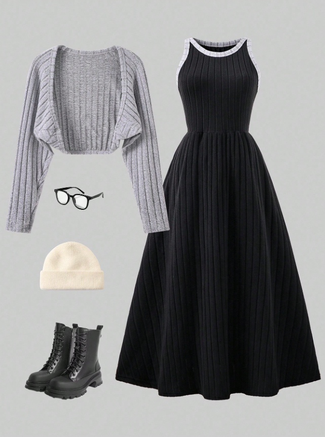 Knitted Classic Dress with Shawl