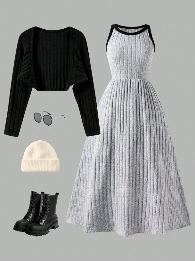 Knitted Classic Dress with Shawl