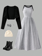 Knitted Classic Dress with Shawl