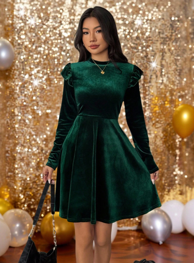 Velvet and Green Dress
