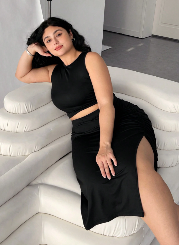 Detailed Cinched Skirt and Matching Top