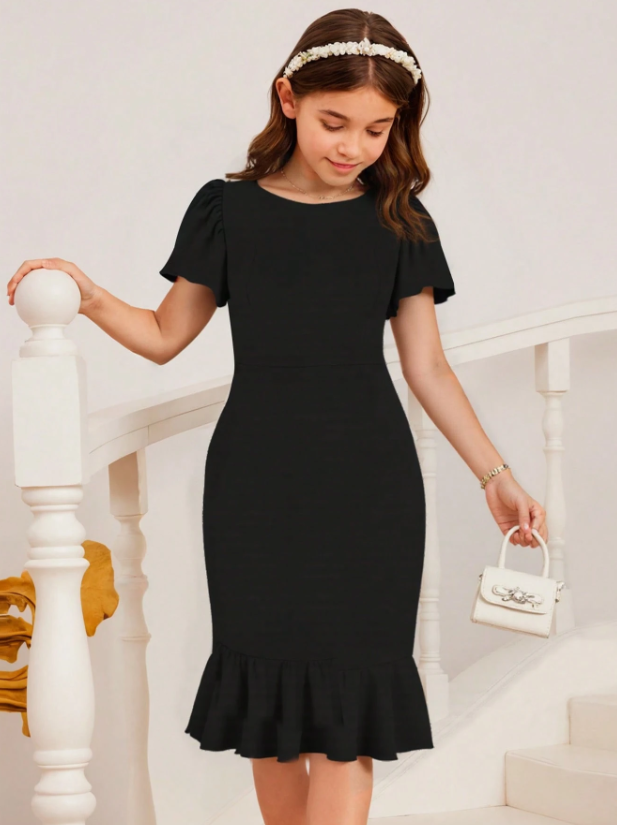 Elegant Ruffles Hem Lined Dress