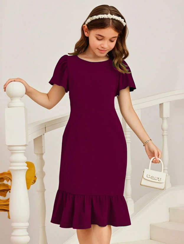 Elegant Ruffles Hem Lined Dress