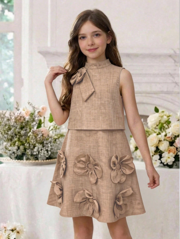 Flower Accents GIRLs Fashion Dress
