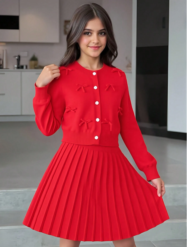 GIRLs Cozy Cardigan and Skirt