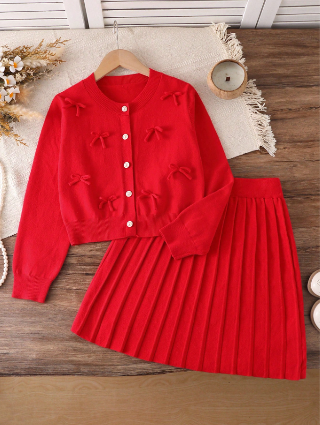 GIRLs Cozy Cardigan and Skirt