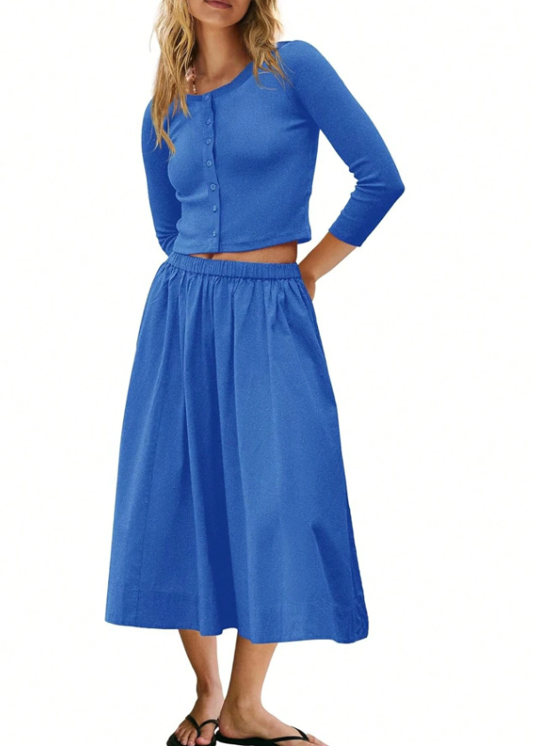 Cropped Button Top and Skirt