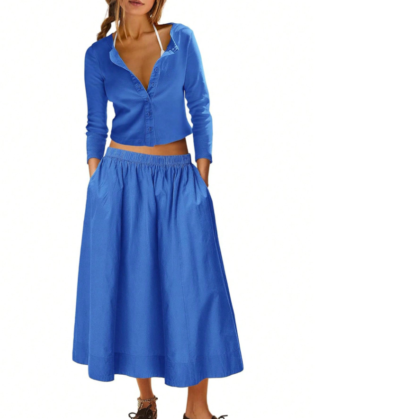Cropped Button Top and Skirt