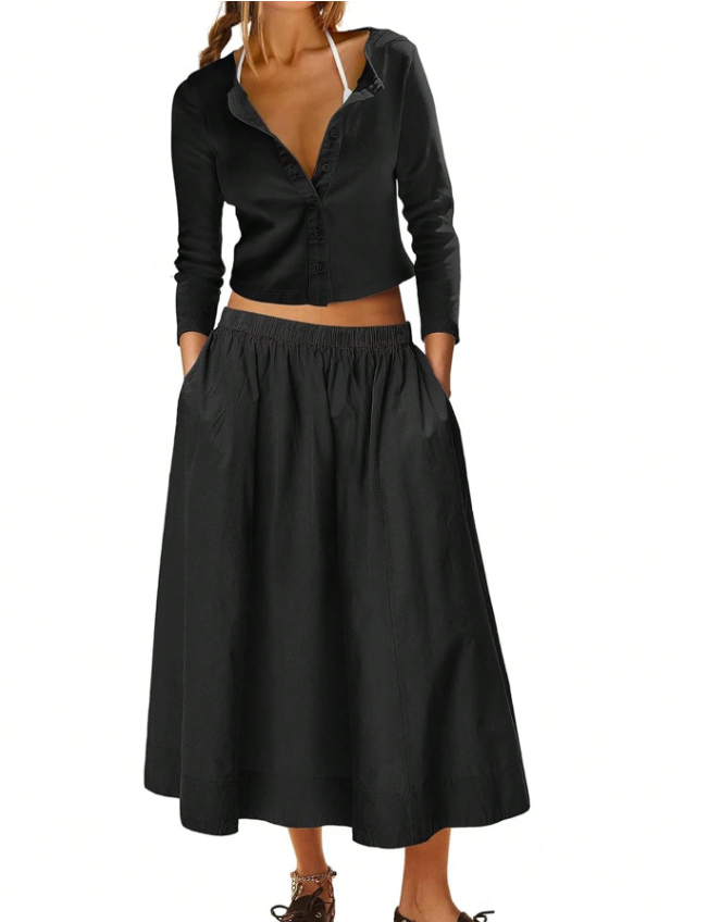 Cropped Button Top and Skirt